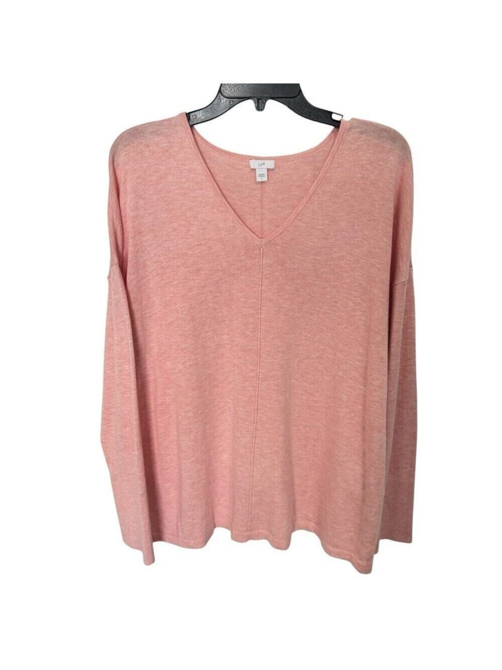 J. Jill Pink Organically Grown Cotton Seamed V-Neck Sweater Sz L Lightweight EUC
